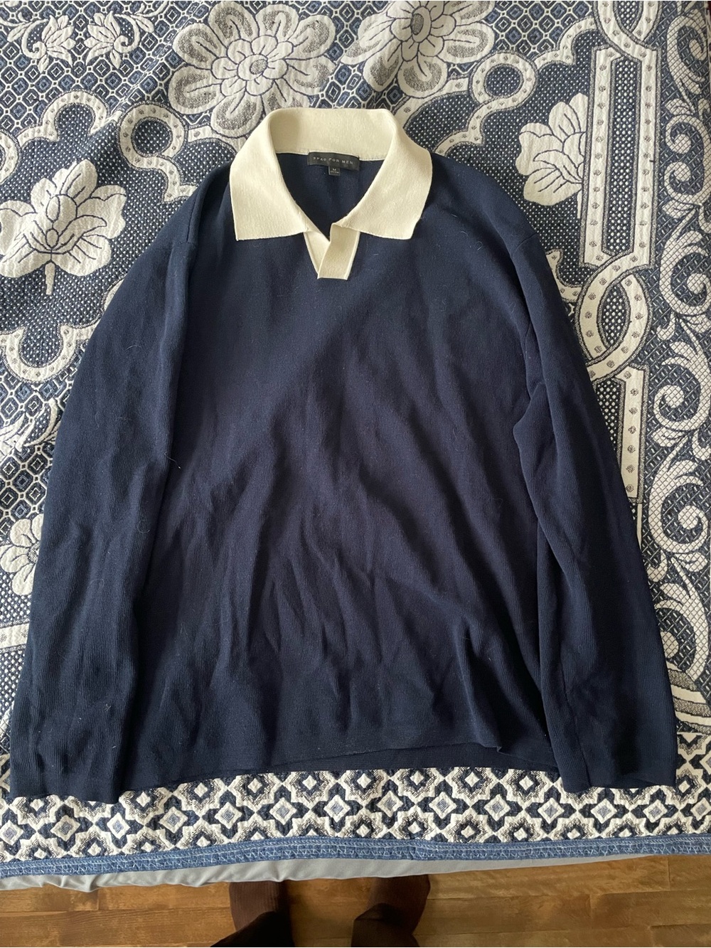 Spao for Men Johnny contrast collar navy blue sweater M